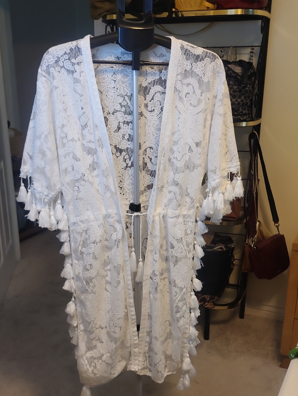 Fashion & Youth White Lace Tassel Kimono Cover-Up